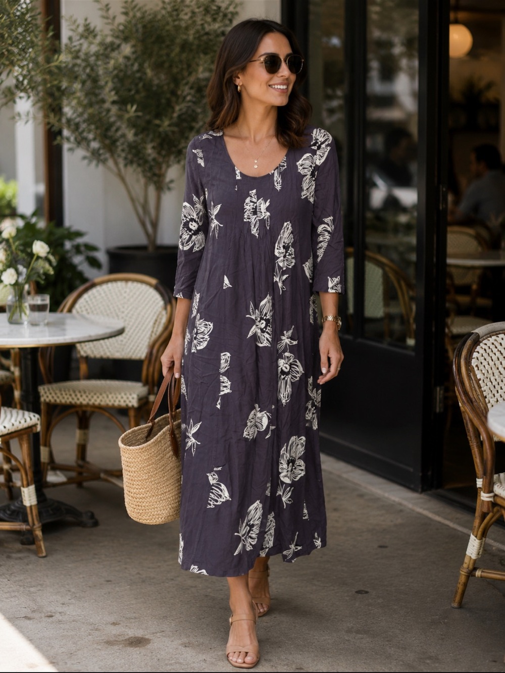 April Cornell Cottagecore Floral Midi Dress Purple Size XS